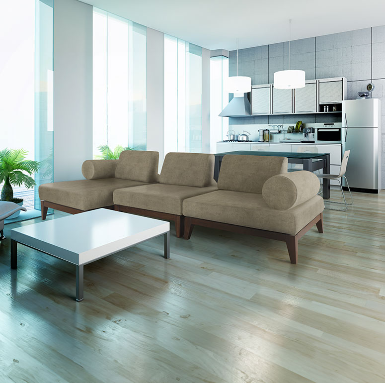 リビングにソファを置いている様子